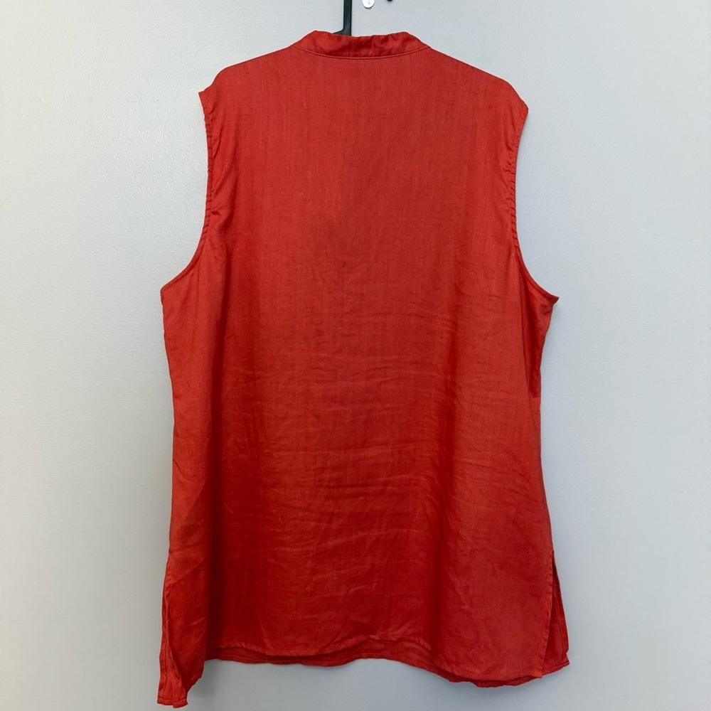Anne Carson 100% Linen Orange Red Boxy Blouse with Mandarin Collar sz 2X - Picture 3 of 9